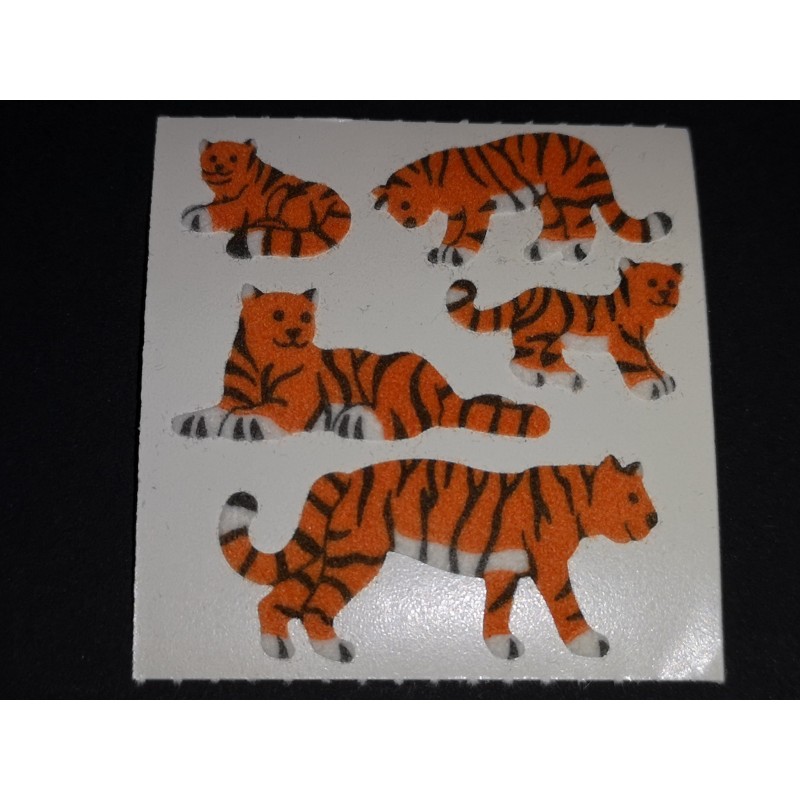 SANDYLION Stickerabschnitt Fuzzy Stoff Tiger Safari Tiere Sticker 80er 90er