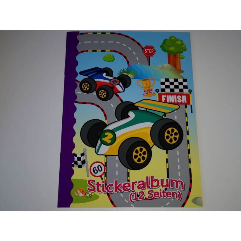 A5 Stickeralbum Stickerheft 12 leere Seiten Sticker Album Rennwagen Autorennen