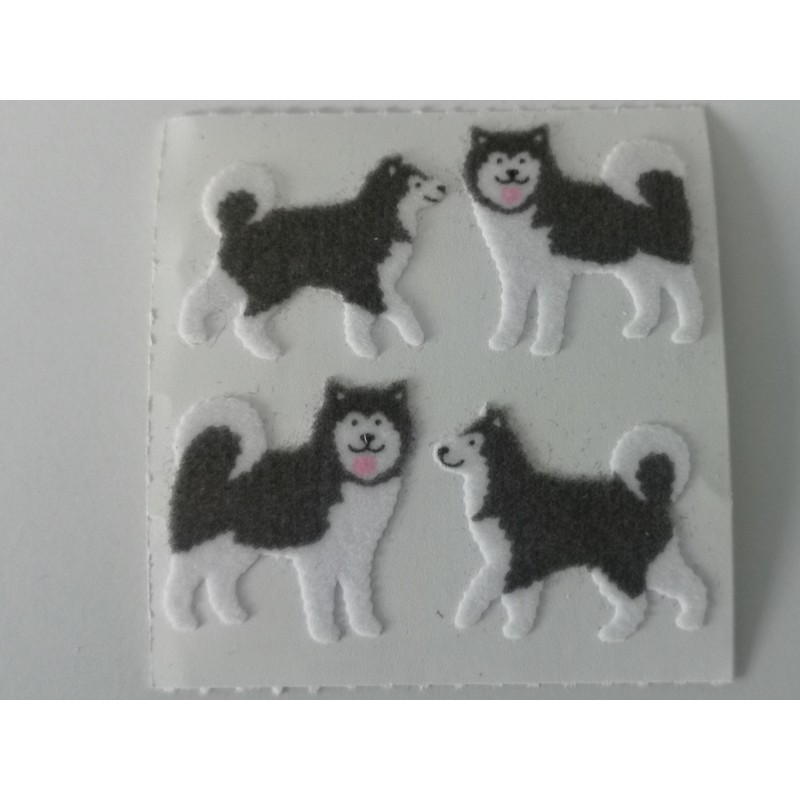 SANDYLION Stickerabschnitt Fuzzy Stoff Hunde Husky Sticker 80er 90er