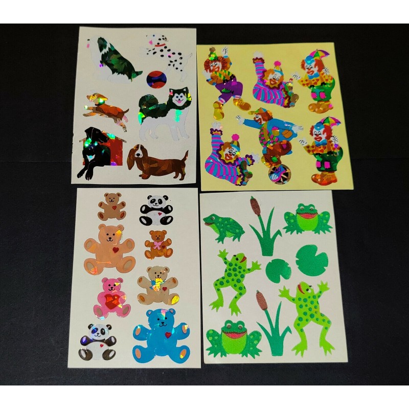 Sandylion Sticker Set BIG MAXI Fuzzy Stoff Prismatic Prisma Frösche Bären Hunde Clowns 80er 90er