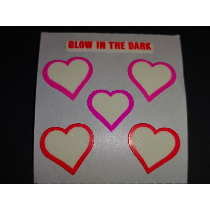 SANDYLION Stickerabschnitt Glow in the Dark Herzen Hearts Sticker 80er 90er