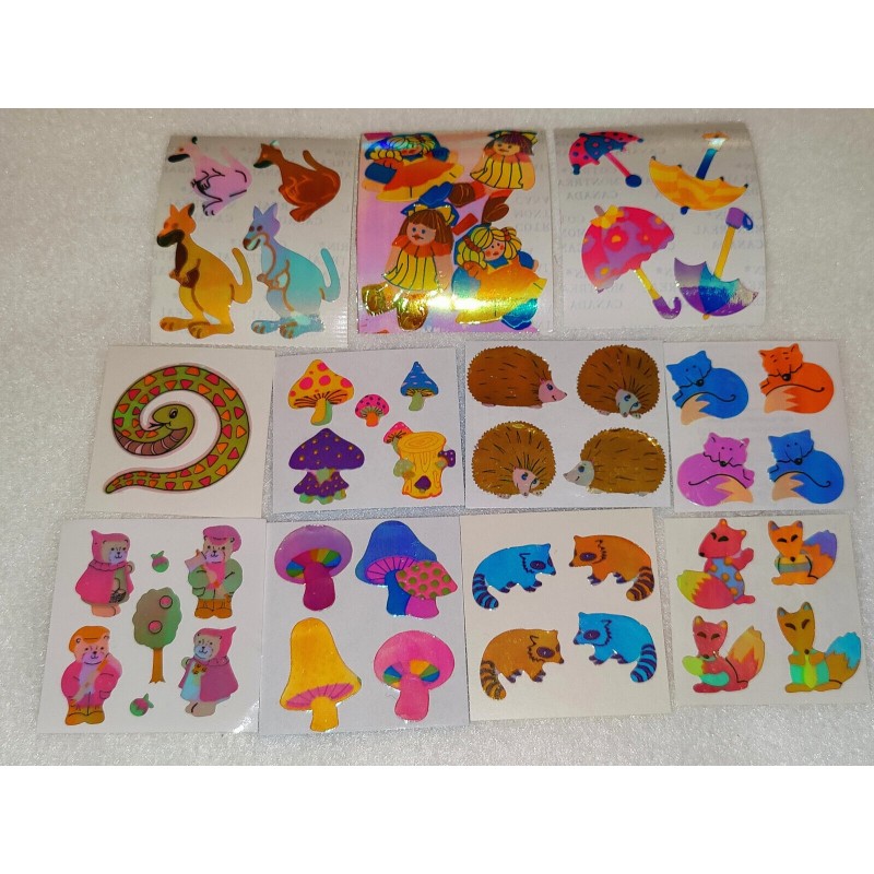 Sticker Set Sandylion ZDesign Great 7 BSB Cotrin Pearly Glanz Igel Bären Pilze bunt 80er 90er