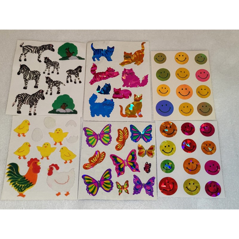 Sandylion Sticker Set BIG MAXI Fuzzy Pearly Prisma Tiere Katzen Smilies Hühner Zebras Schmetterlinge 80er 90er