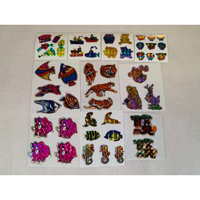 Sticker Set Sandylion ZDesign Great 7 BSB BIG Prismatic Prisma Glitzer Holo Elefanten Tiger Fische gold 80er 90er