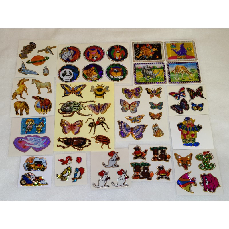 Sticker Set Sandylion ZDesign Great 7 BSB BIG Prismatic Prisma Glitzer Holo gold Vögel Känguruh Tiere 80er 90er