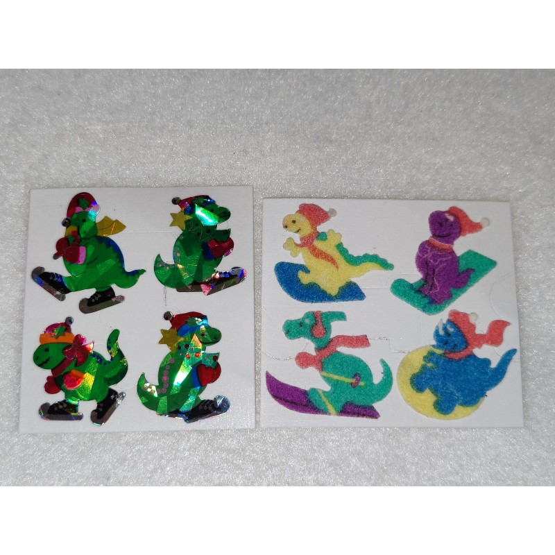 2 Stickerabschnitte Sandylion Fuzzy Stoff Prismatic Dinos Dinosaurier Dino Sticker Set 80er 90er