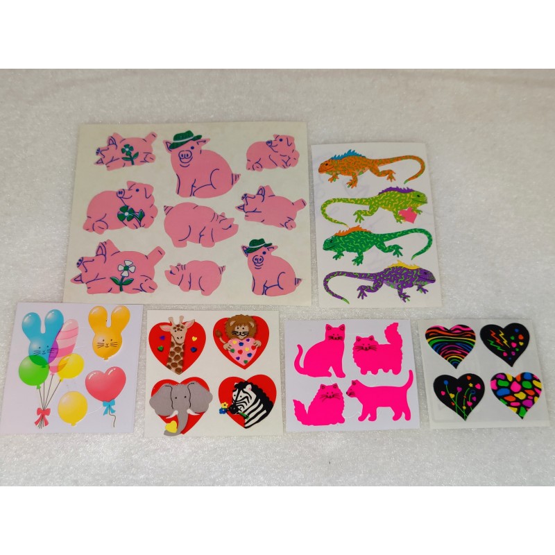 Sandylion BSB ZDesign Great 7 Sticker Set Maxi Kromekote Neon Katzen Herz Schwein Gecko 80er 90er