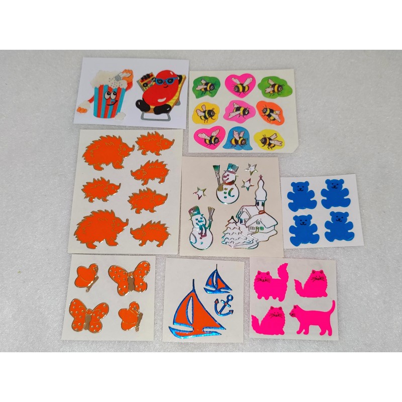 Sandylion BSB ZDesign Great 7 Sticker Set Maxi Kromekote Neon Goldrand Igel Katzen Sniff Duftsticker 80er 90er