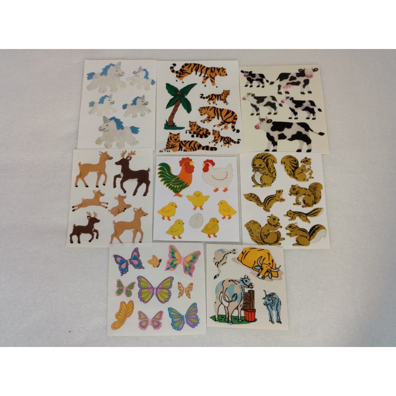 8 x Sandylion ZDesign Stickermagic Sticker Set BIG MAXI Glitzer Pearly Glanz Tiere Kühe Eichhörnchen Einhörner Reh 80er 90er