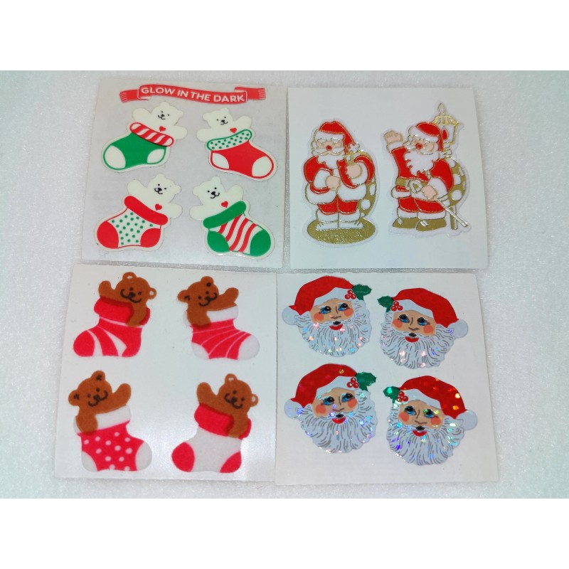 4 x SANDYLION HERMA Stickerabschnitt Glow in the Dark Fuzzy Prisma Gold Santa Bären X-Mas Sticker 80er 90er