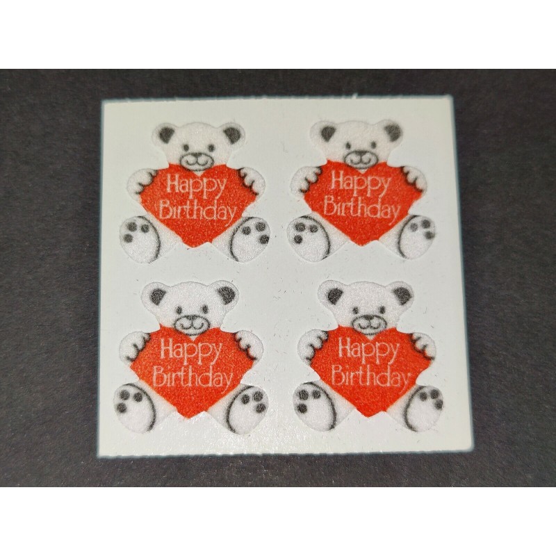 GREAT 7 Stickerabschnitt Fuzzy Stoff Filz HAPPY BIRTHDAY Geburtstag Bären Herz Bär 90er