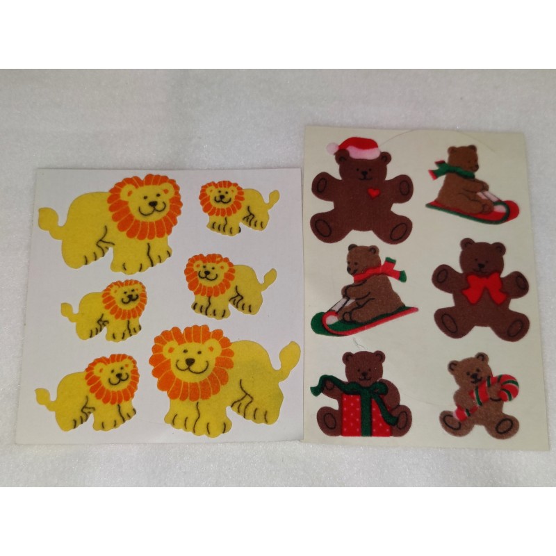 Sandylion Sticker BIG MAXI Fuzzy Stoff Filz Baby Löwen gelb X-Mas Weihnachts Bären RAR 80er 90er