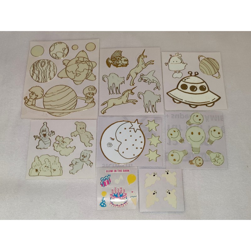 Sandylion ZDesign BSB Sticker Set Glow in the Dark BIG MAXI Goldrand Ufo Gespenster Mond 90er Stickerabschnitt