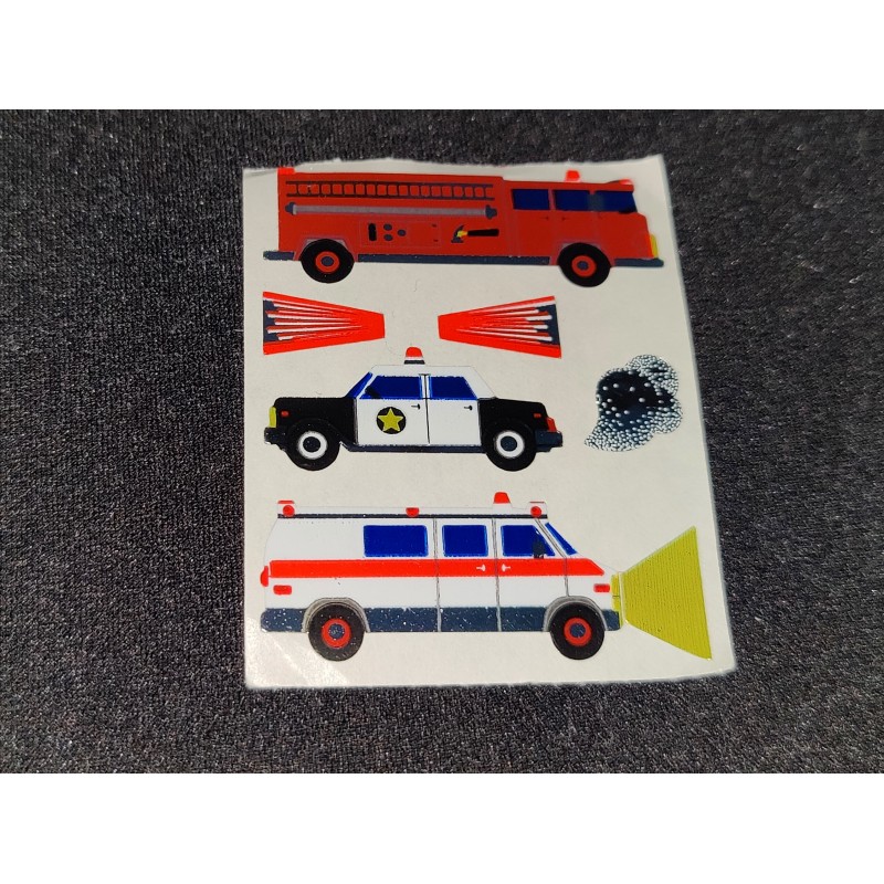 SANDYLION Stickerabschnitt Metallic Mylar Polizei Notarzt Feuerwehr Fahrzeuge Autos Sticker 80er 90er