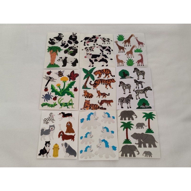 9x Sandylion Sticker Set BIG MAXI Fuzzy Stoff Filz Tiere Katzen Löwen Pinguine 80er 90er