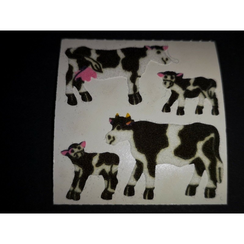 SANDYLION Stickerabschnitt Fuzzy Stoff Kühe Kuh schwarz 90er