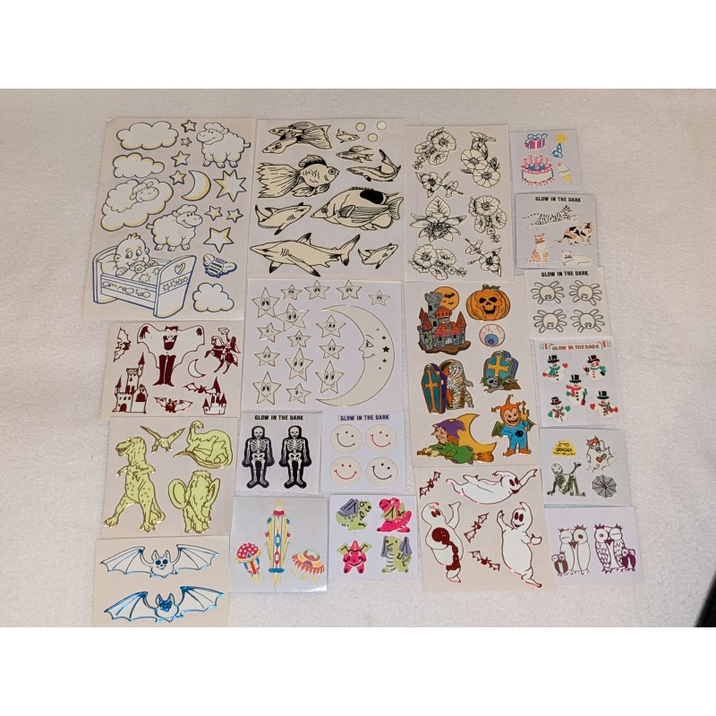 Sandylion ZDesign BSB Sticker Set Glow in the Dark BIG MAXI Goldrand Gespenster Eulen Horror Skelett 90er Stickerabschnitt