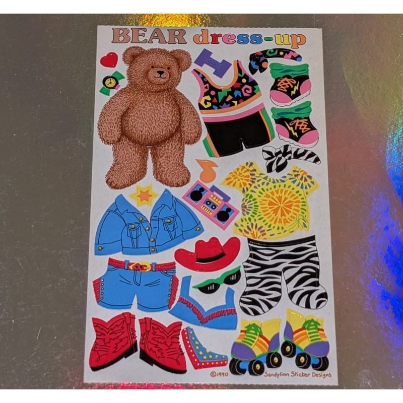 SANDYLION MAXI BIG Stickerabschnitt Bear dress up Bären 1990 Kromekote Activity 90er