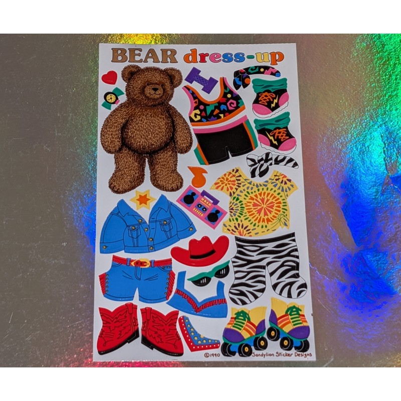 SANDYLION MAXI BIG Stickerabschnitt Bear dress up Bären 1990 Kromekote Activity 90er