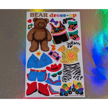 SANDYLION MAXI BIG Stickerabschnitt Bear dress up Bären 1990 Kromekote Activity 90er