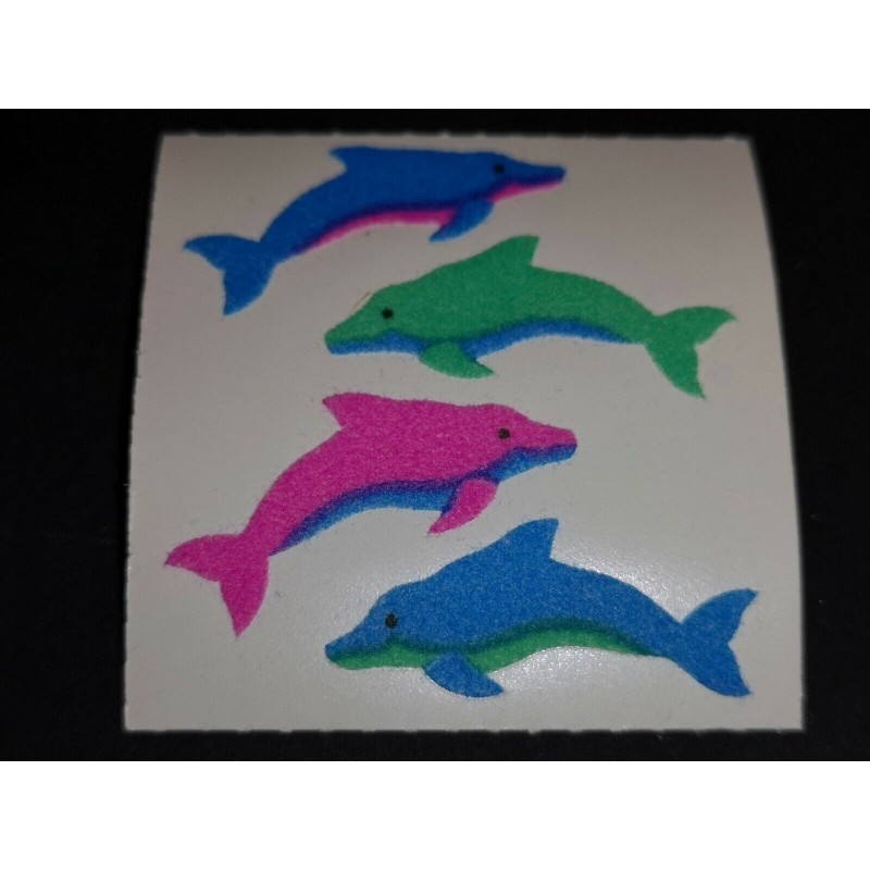 SANDYLION Stickerabschnitt Fuzzy Stoff Filz Delfine Delphin bunt 90er