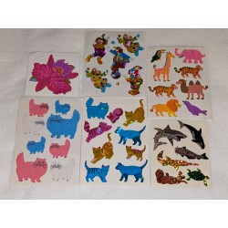 6x Sandylion Sticker Set BIG MAXI Fuzzy Stoff Prisma pearly Tiere Katzen Fische Hai Safari 80er 90er