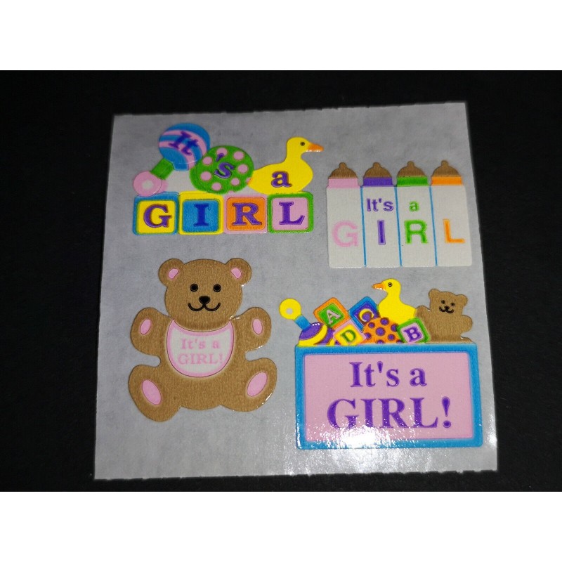 SANDYLION Stickerabschnitt Kromekote Papier Baby Bär It´s a girl 80er 90er