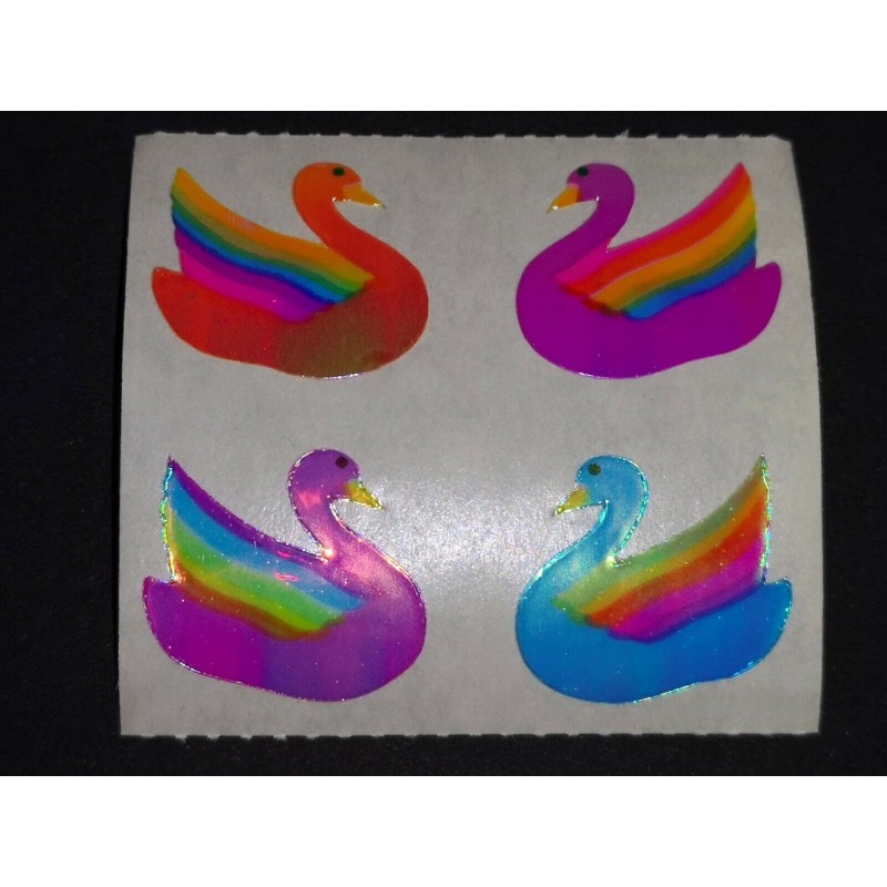 SANDYLION Stickerabschnitt Pearly Glanz MOP Schwan Schwäne Regenbogen Sticker 80er 90er