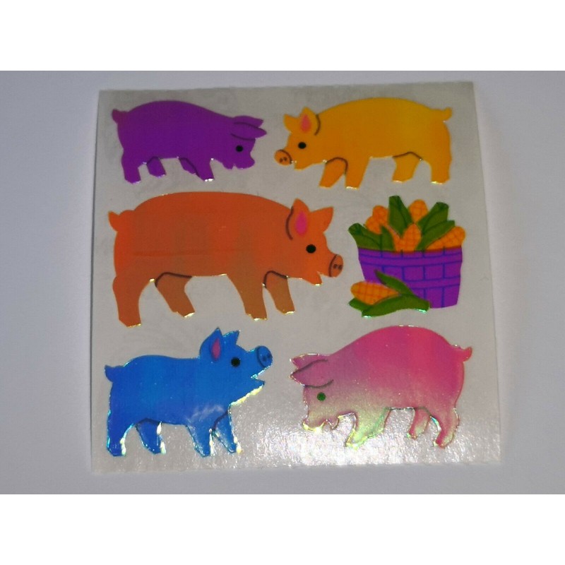 SANDYLION Stickerabschnitt Pearly Glanz MOP Schweinefamilie Pigs bunt Sticker 80er 90er