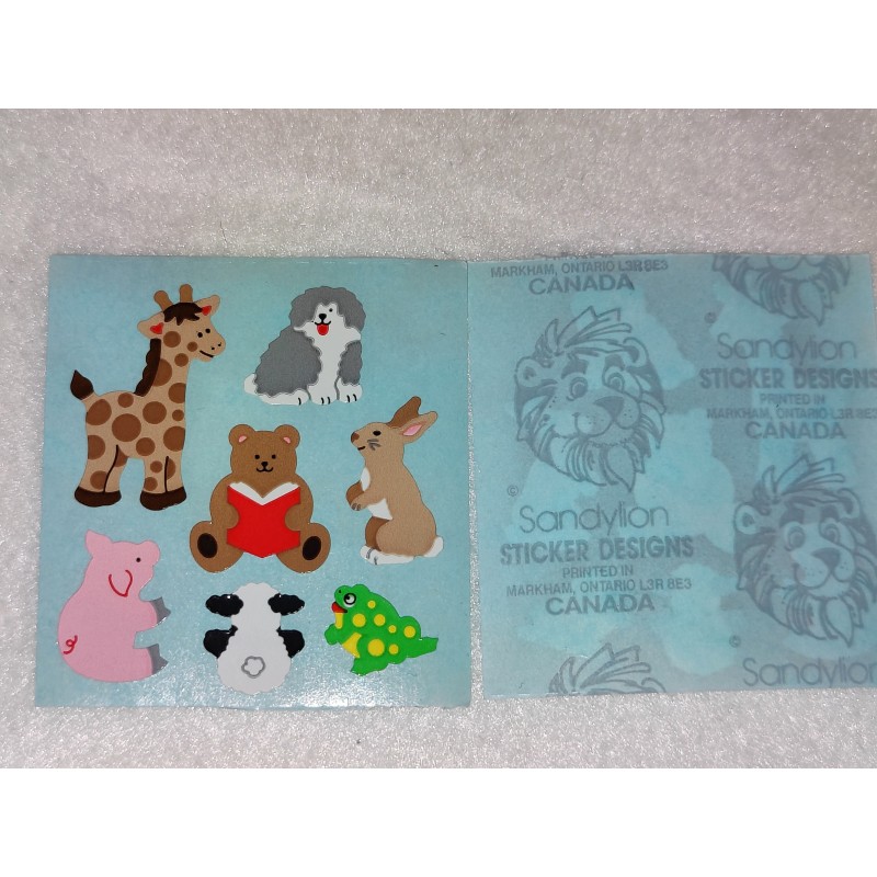 SANDYLION Stickerabschnitt Kromekote Tiere Giraffe Hund Bär Sticker blue Back 80er 90er